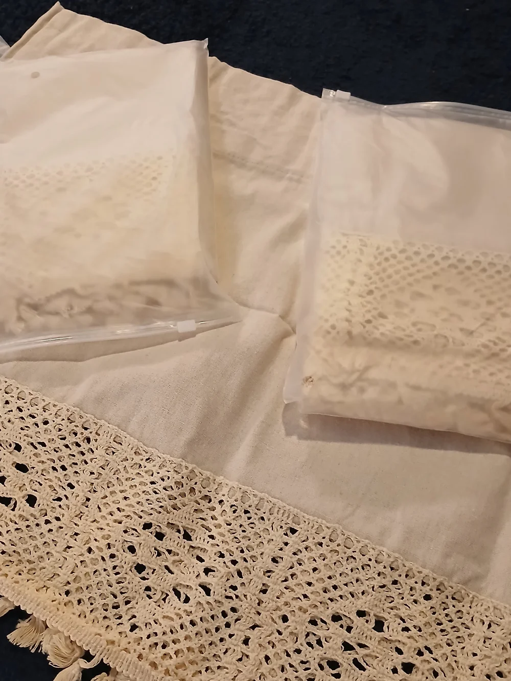 3-Cream Linen Crochet Tassel  Window Valance - Home Accents